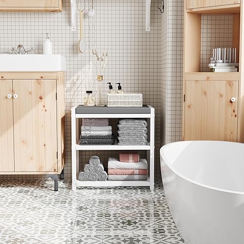 Miniatura 9 de Banco pequeño para zapatos, banco de almacenamiento, banco de entrada, estante de zapatos con cojín de asiento, organizador de zapatos estable para