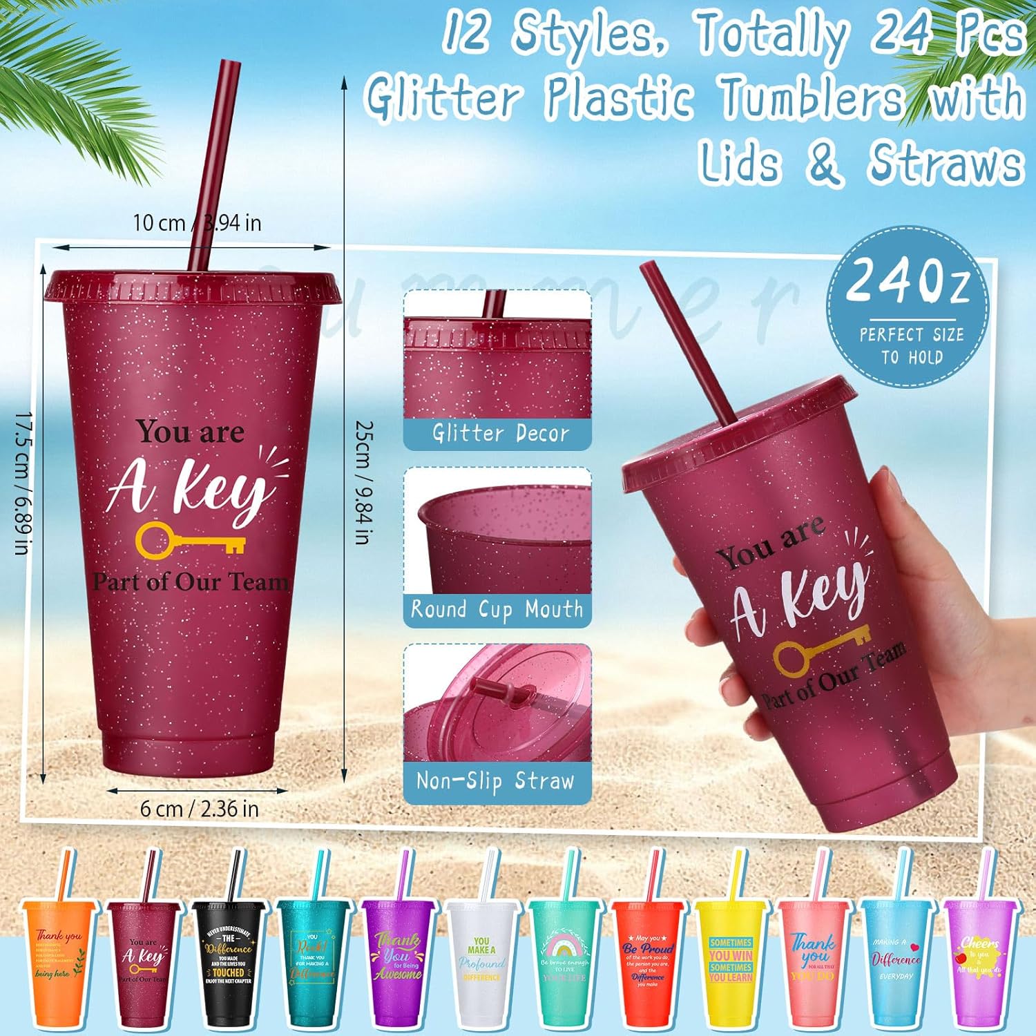 72 Pcs/ 24 Set Thank You Gifts Bulk 24 oz Valentines Staff Coworker Appreciation Tumbler with Lids and Straws Motivational Pens Inspirational Notepads Plastic Cups Gift(awesome, Colorful2) - Image 2