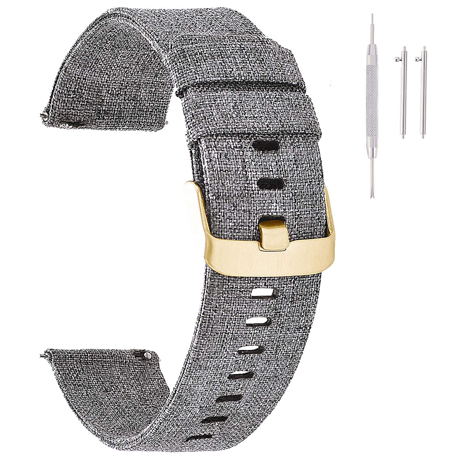 BEAFIRY Canvas Quick Release Watch Band 24mm Breathable Fabric Watch Strap for Men Sturdy Cotton Replacement Watchband for Women Black Grey (B07QJW96YK) Amazon Price History, Amazon Price Tracker