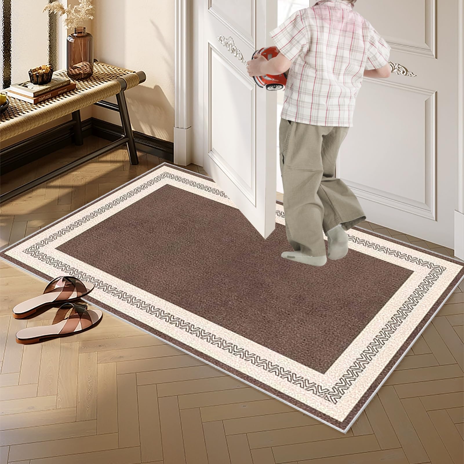 Dywan do korytarza 70 x 150 cm antypoślizgowy dywanik kuchenny zmywalny długi dywan do sypialni krótkie włosie wąski długi dywan wejście do salonu mata chłonna