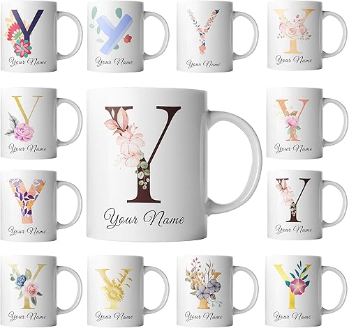 Livado Taza de café personalizada, regalo para mujeres, monograma con nombre e inicial, bonita taza de café para ella, mamá, esposa, novia en