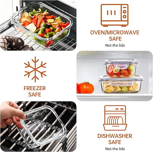 Miniatura 3 de HOMBERKING 16 recipientes de vidrio para preparación de comidas, 3 compartimentos, recipientes de vidrio de 36 onzas con tapas, cajas de almuerzo de