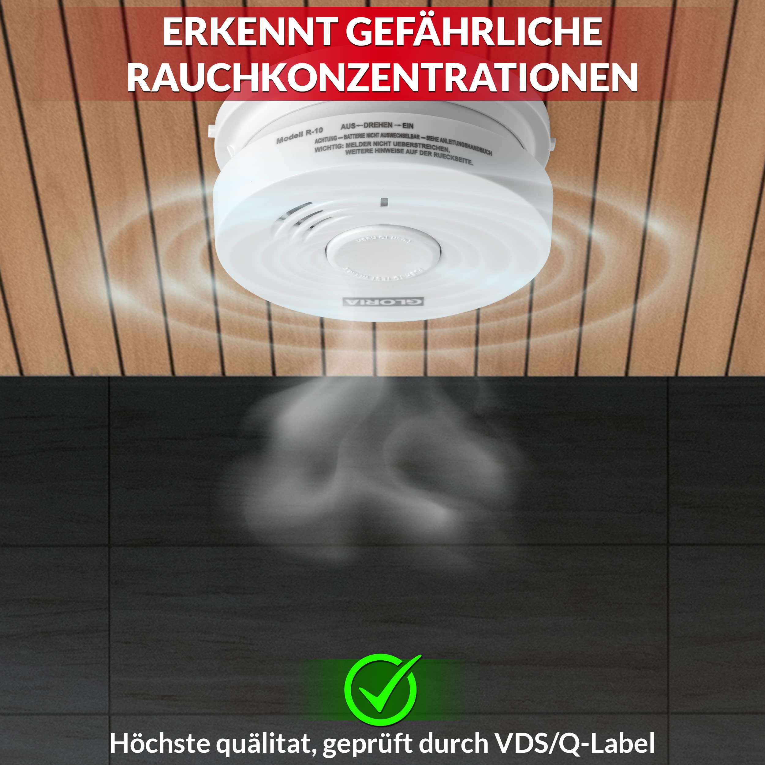 Gloria Rauchwarnmelder 8X R-10 mit 10 Jahren Garantie und fest eingebauter Lithium Batterie