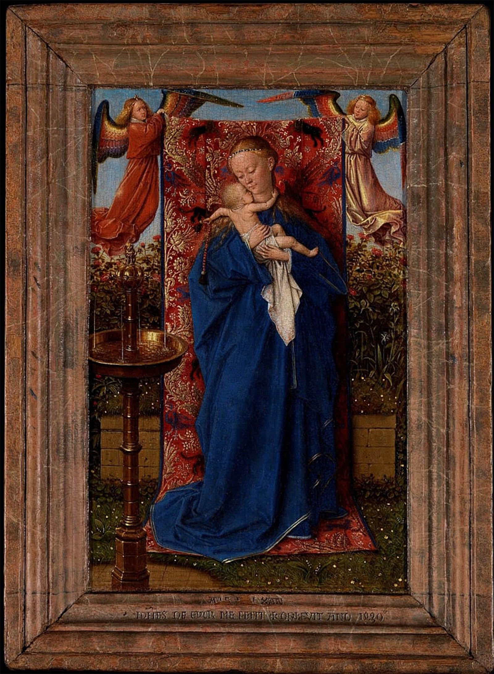 SERENDIPITP Vintage Picture Print on Canvas Wall Art Poster Lady and Child At the Fountain by Jan Van Eyck Artwork Print Poster for Wall Decor 60x90cm