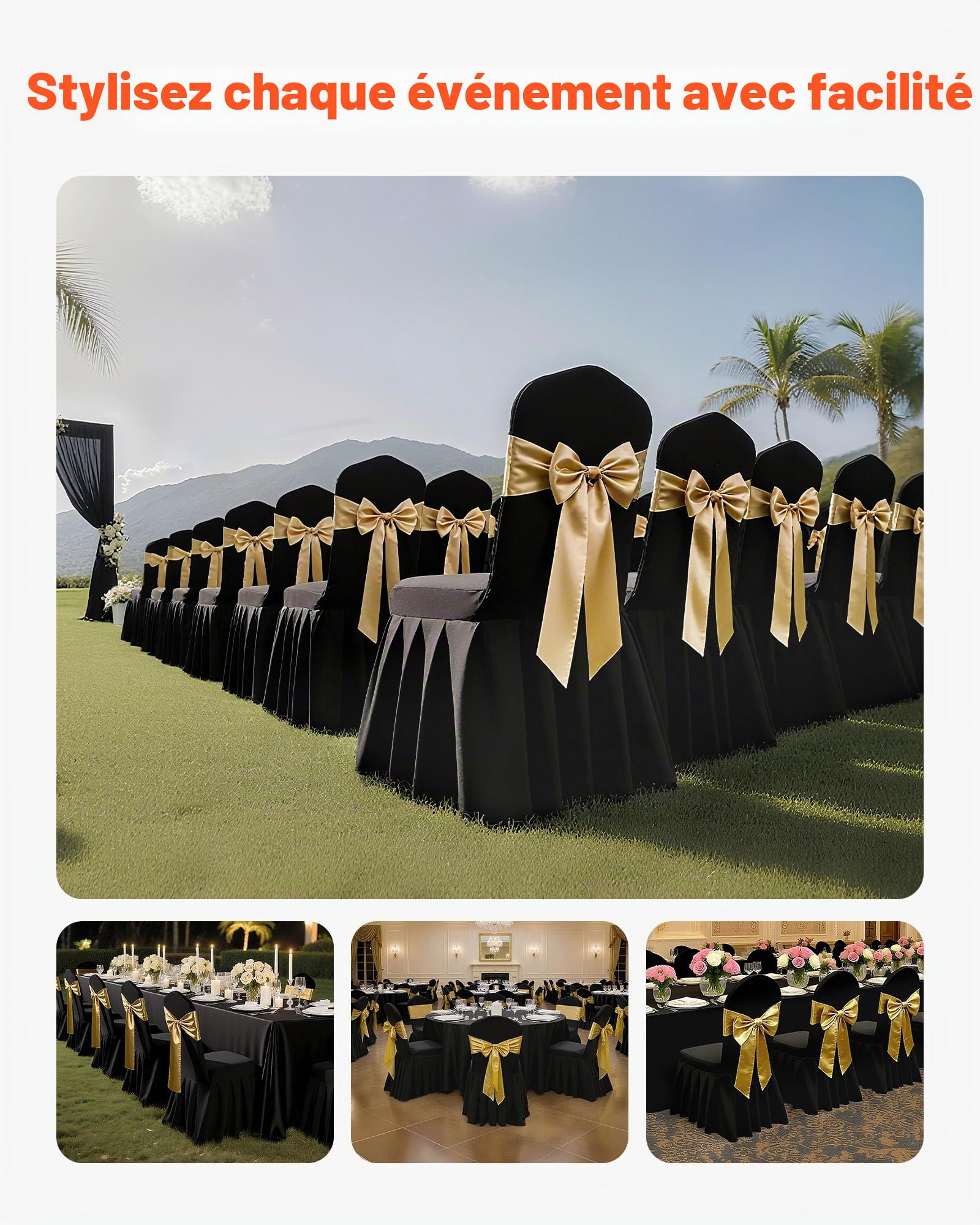 VEVOR Housse de Chaise Extensible 30PCs Noires, Couverture Protecteur de Chaise en Polyester et Élasthanne, pour Mariage, Salle à Manger et Banquet, Convient aux Sièges Jusqu'à 51 x 45 x 95 cm