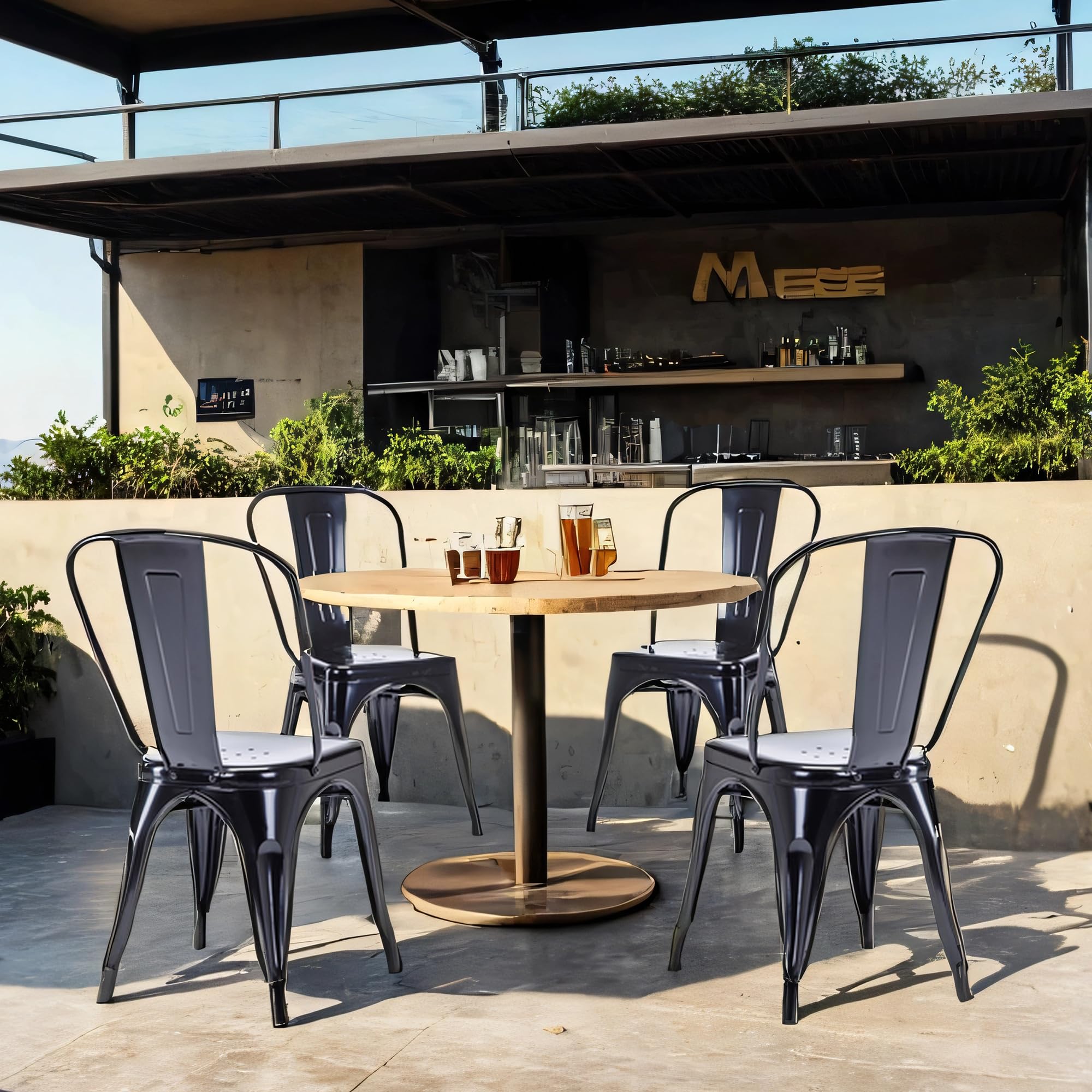 DUHOME Chaise de Salle à Manger en Métal Lot de 4, Chaise de Cuisine Empilable Chaise de Jardin avec Dossier pour Bar Café Salon Restaurant Intérieur et Extérieur, Noir