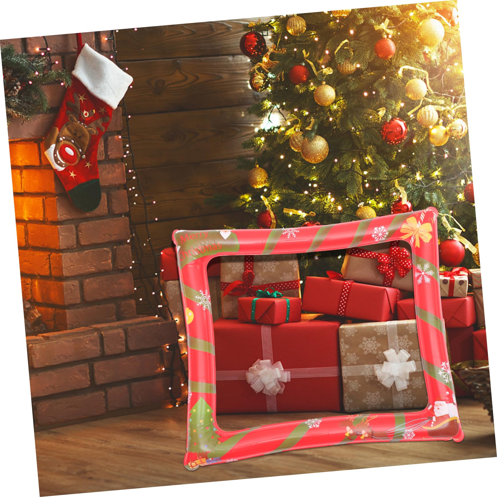 KOMBIUDA 2stücke Aufblasbarer Weihnachts-fotorahmen Aus Pet-Material Fotoautomaten-Requisite Partyzubehör Für Weihnachtsfeiern