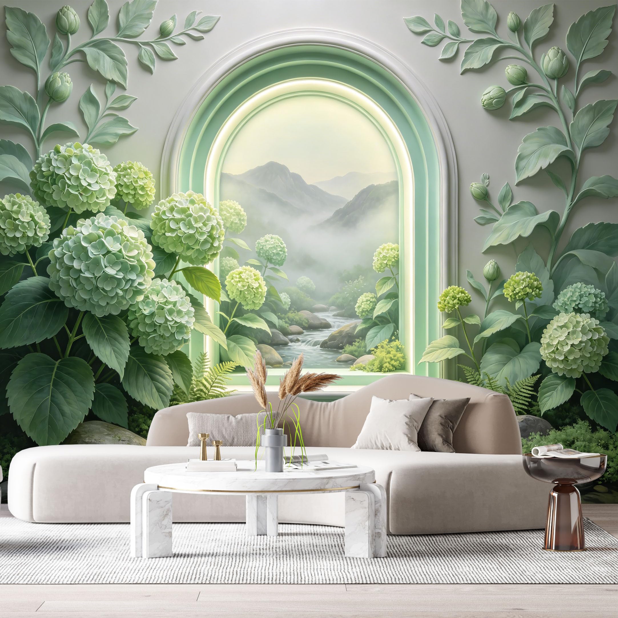 Custom Size Wall Murals Botanical Mountain Lake Stream Archway 3D Trompe L'Oeil SelfAdhesiveWall Fabric Removable Wallpaper Wall Decor for Living Room Bedroom Bathroom