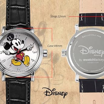 Disney Men's W001868 Mickey Mouse Silver-Tone Watch with Black Band
