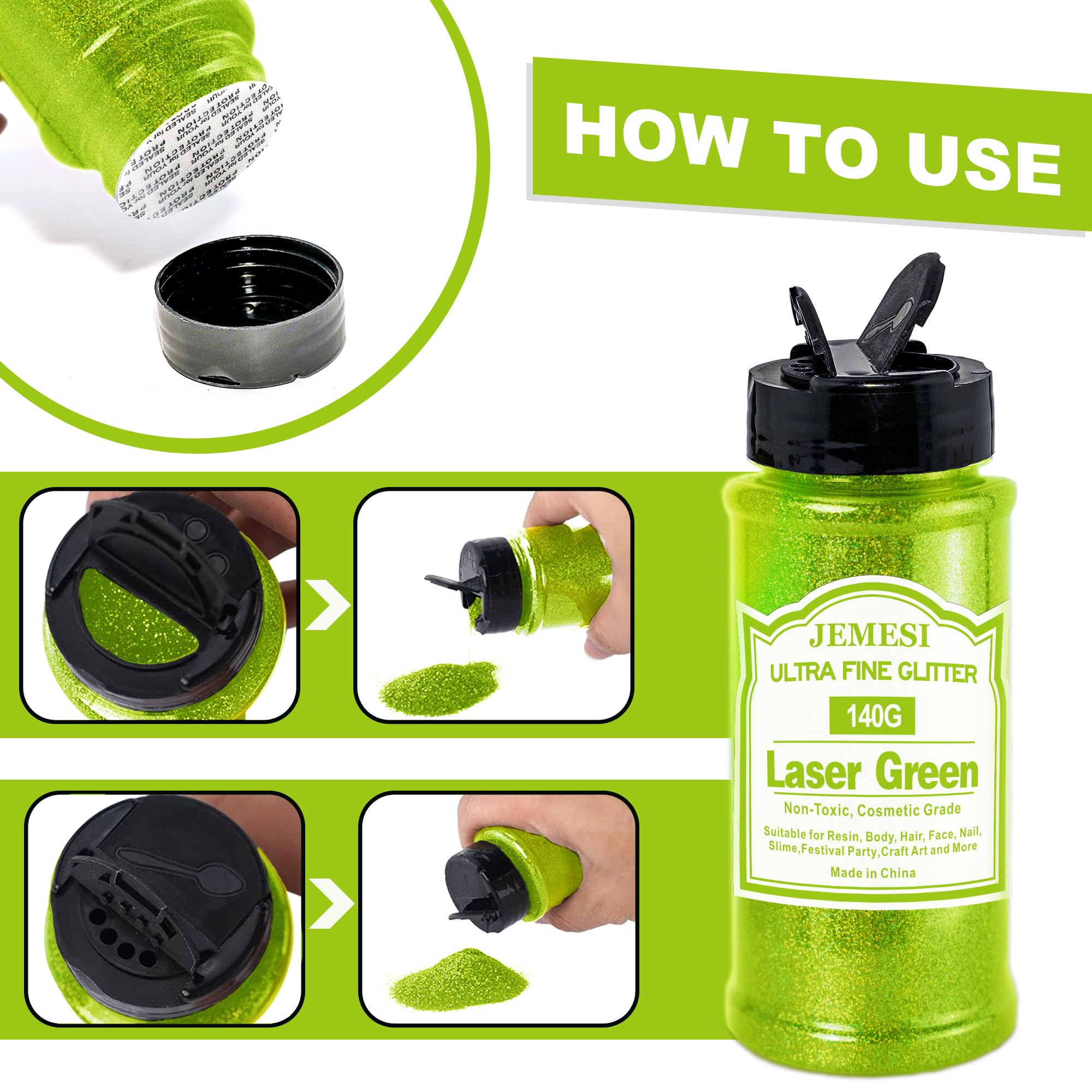 Glitter Olografici Ultrafini, Glitter Di Bellezza, Verde140g, Adatti Per Capelli, Viso, Corpo, Unghie e Trucco Natalizio. Adatti Anche Per Resina Epossidica, Vetro e Lavori Artigianali.