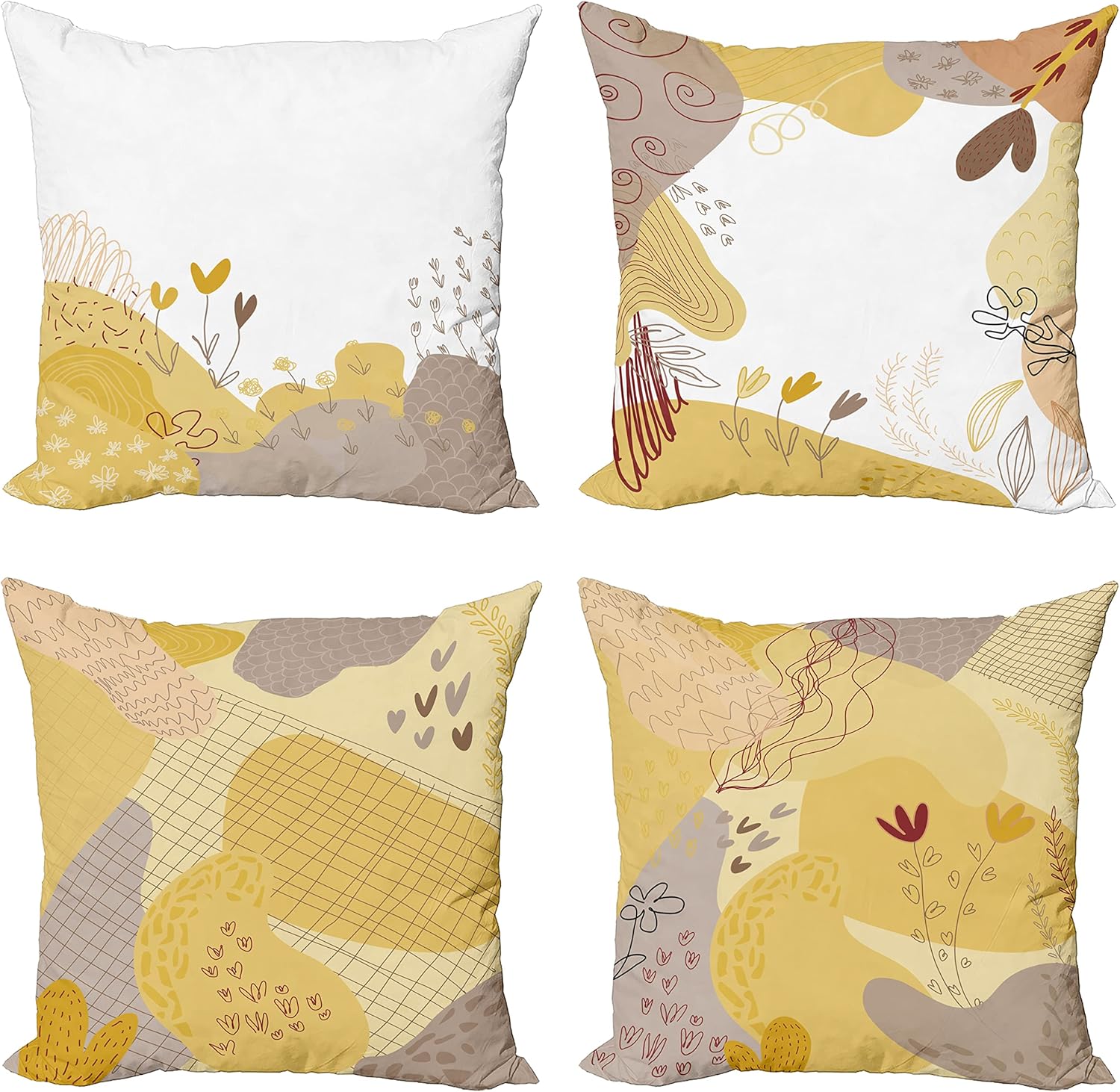 Ambesonne Abstract Throw Pillow Cushion Case Pack of 4, Colorful Style Modern Pastel Tones Spring Themed Minimal Modern Ornamental Motif, Modern Accent Double-Sided Digital Printing, 16", Mustard Tan