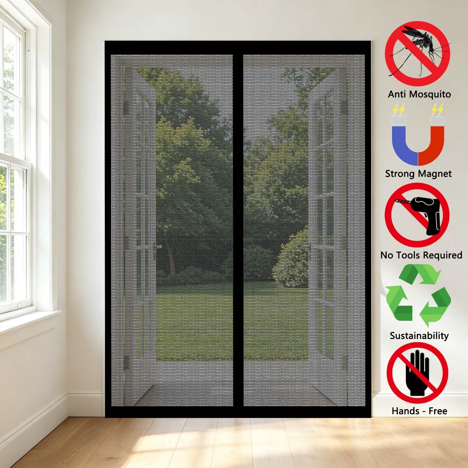 Insektenschutz Balkontür 168 x 194 cm Verschiedene Größen, Klebemontage Ohne Bohren Fliegengitter Tür Balkontür Zum Schieben Magnet Insektenschutz für Balkon, Schlafzimmer, Schwarz