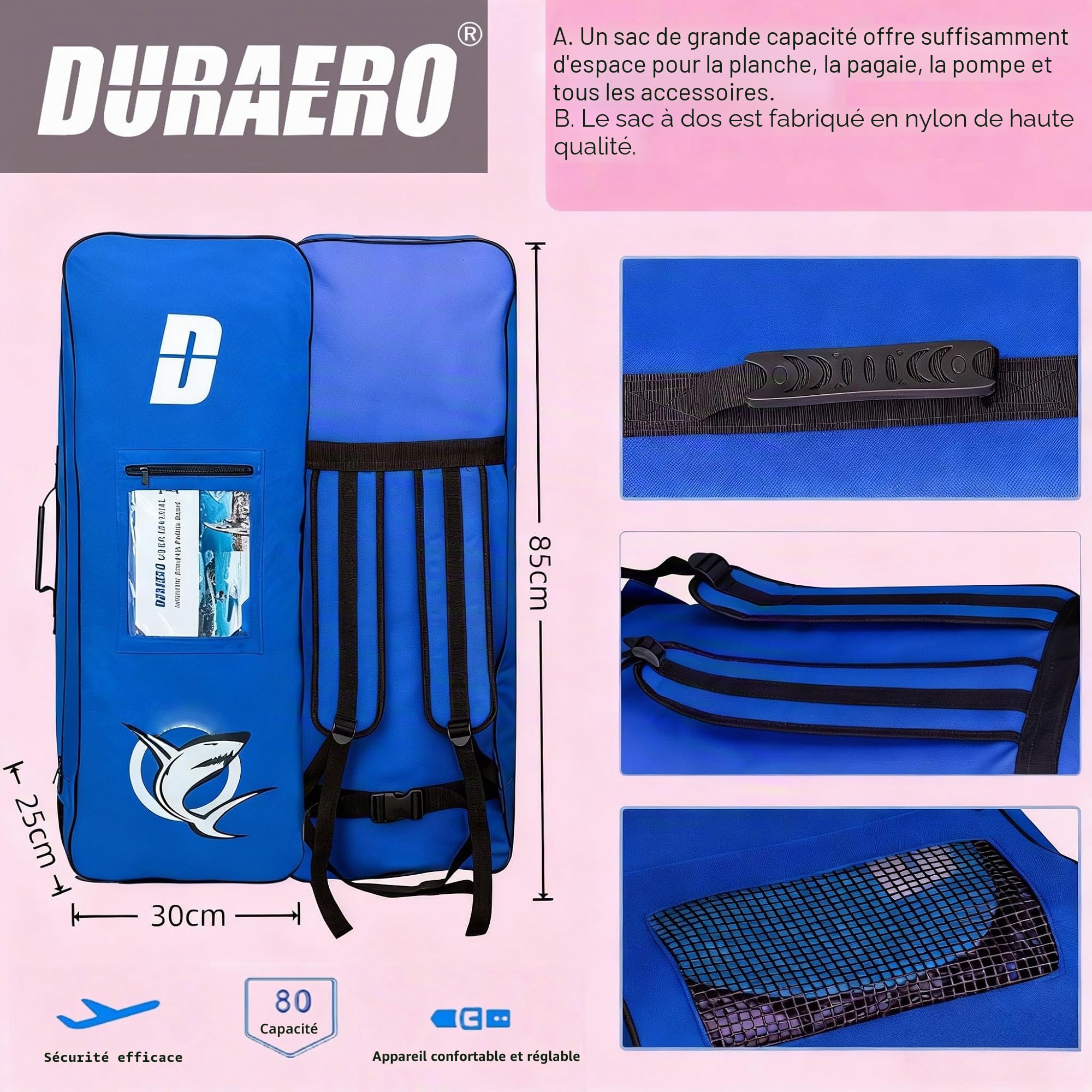 Stand up Paddle Gonflable Planches gonflables, siège Kayak,330 x 76 x 15 cm, jusqu'à 150 kg, Support GO-Pro,Pad intégré, 3 Ailes, Double pagaie réglable, Accessoires complets, Pink