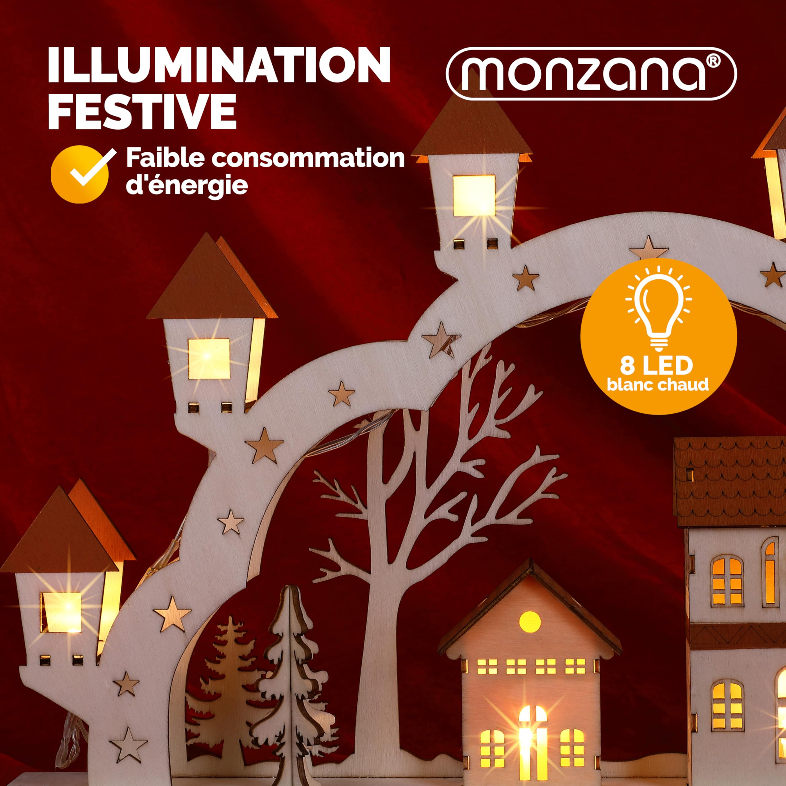 Monzana Arc Lumineux de Noël 'Paysage' à 8 LED décoration en Bois Illumination intérieur Effet 3D Arche Lumineuse fêtes