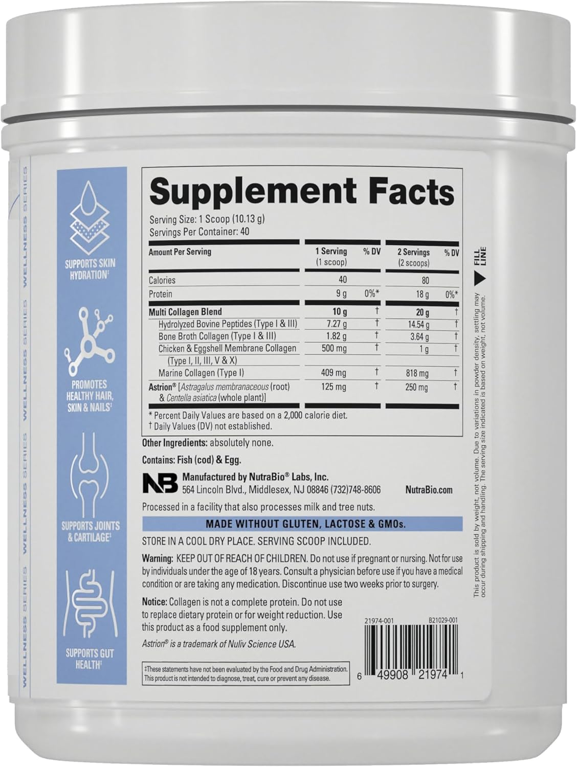 NutraBio Multi Collagen Powder- Hydrolyzed Collagen Peptides for Glowing Hair & Skin- Grass-Fed- Collagen Powder for Women and Men- 40 Servings - Image 4