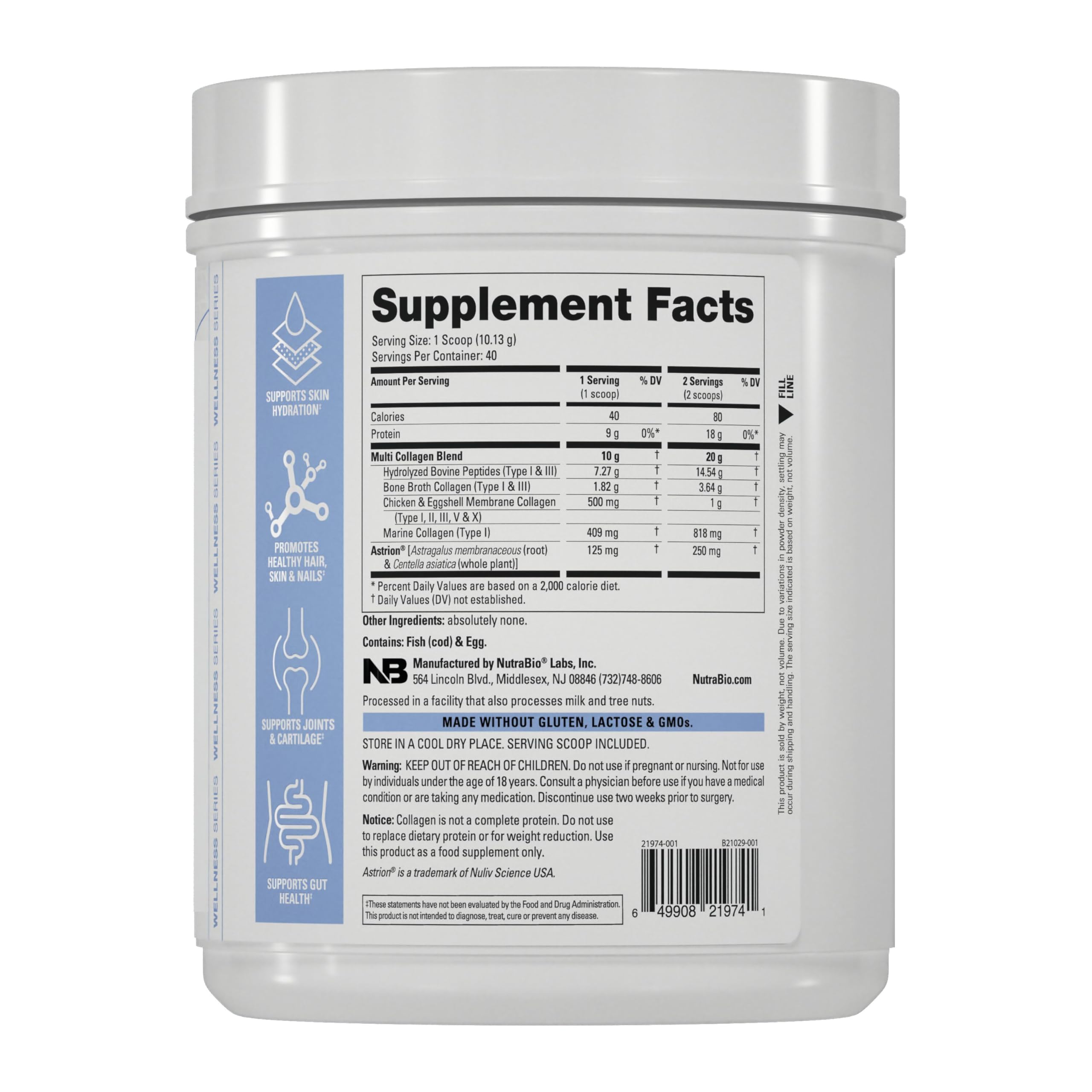 NutraBio Multi Collagen Powder - Hydrolyzed Collagen Peptides for Glowing Hair & Skin - Grass-Fed - Collagen Powder for Women and Men - 40 Servings- Unflavored — Amazon image 4