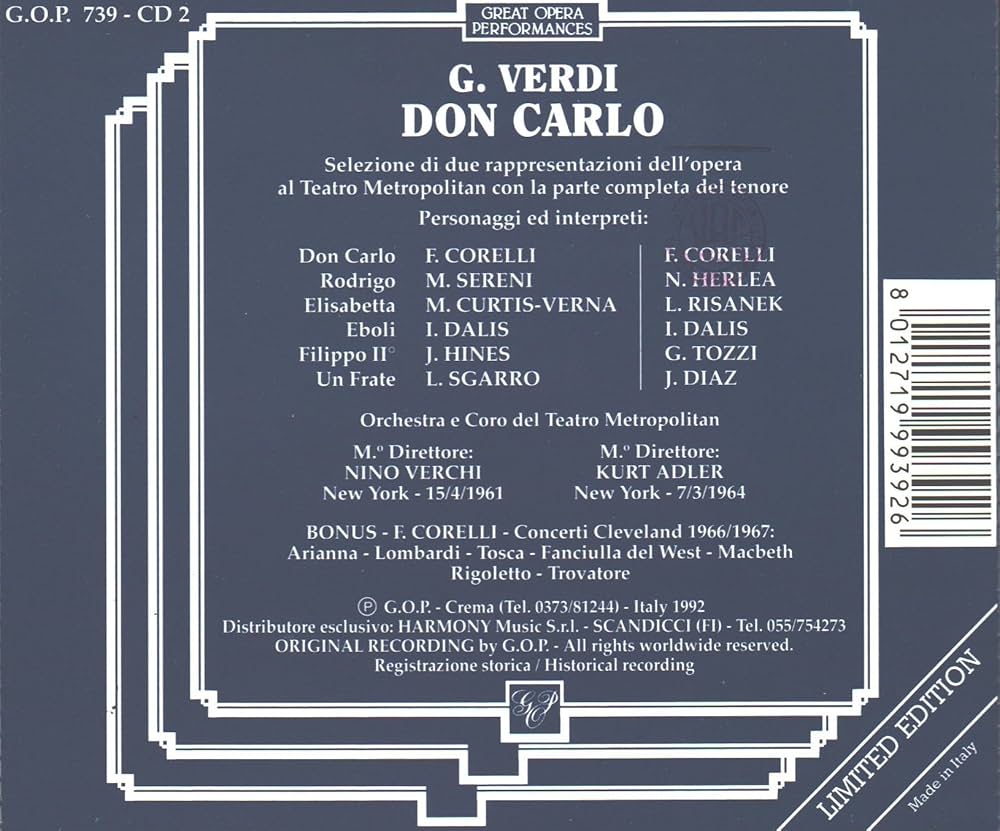 Verdi, Nino Verchi, Kurt Adler, Metropolitan Opera Orchestra
