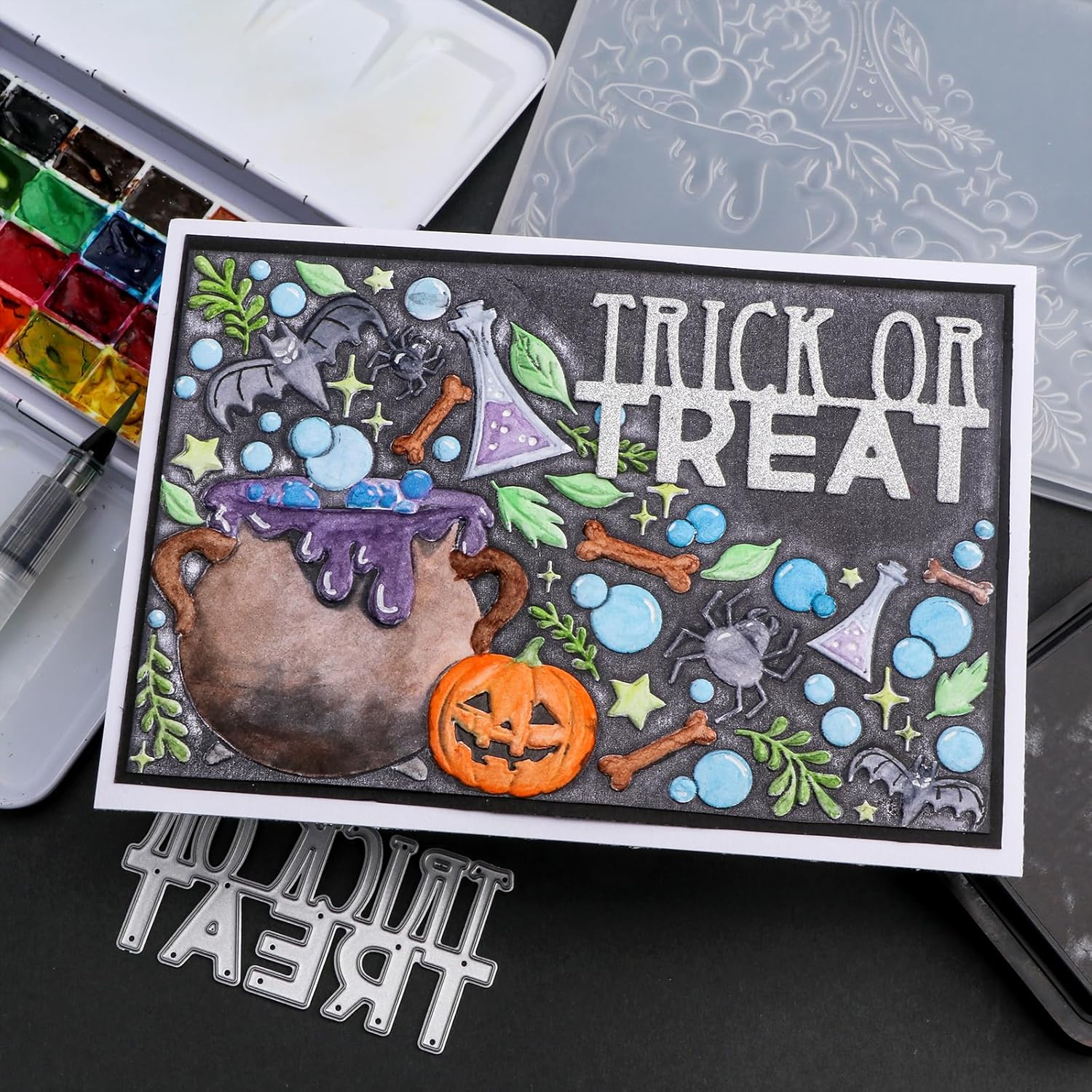 Briartw 3D Embossing Folder for Card Making Adding Textured Detail to Paper Crafting 6.3x4.5inch Clear Texture Plate Perfect for Heavyweight Cardstock (≥250gsm/92lb),Halloween Texture Template