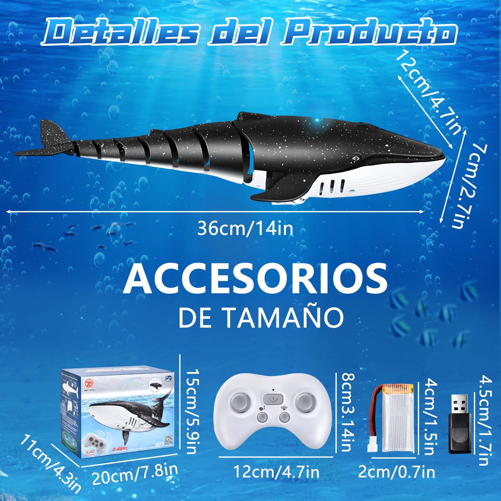 IEEILULU Ballena Teledirigido, 2.4GHz RC Barco Con USB, Lancha Simulación Recargable, Juguete Acuático, Eléctrico Regalo Para Niños Mayores de 6+ Años Piscina