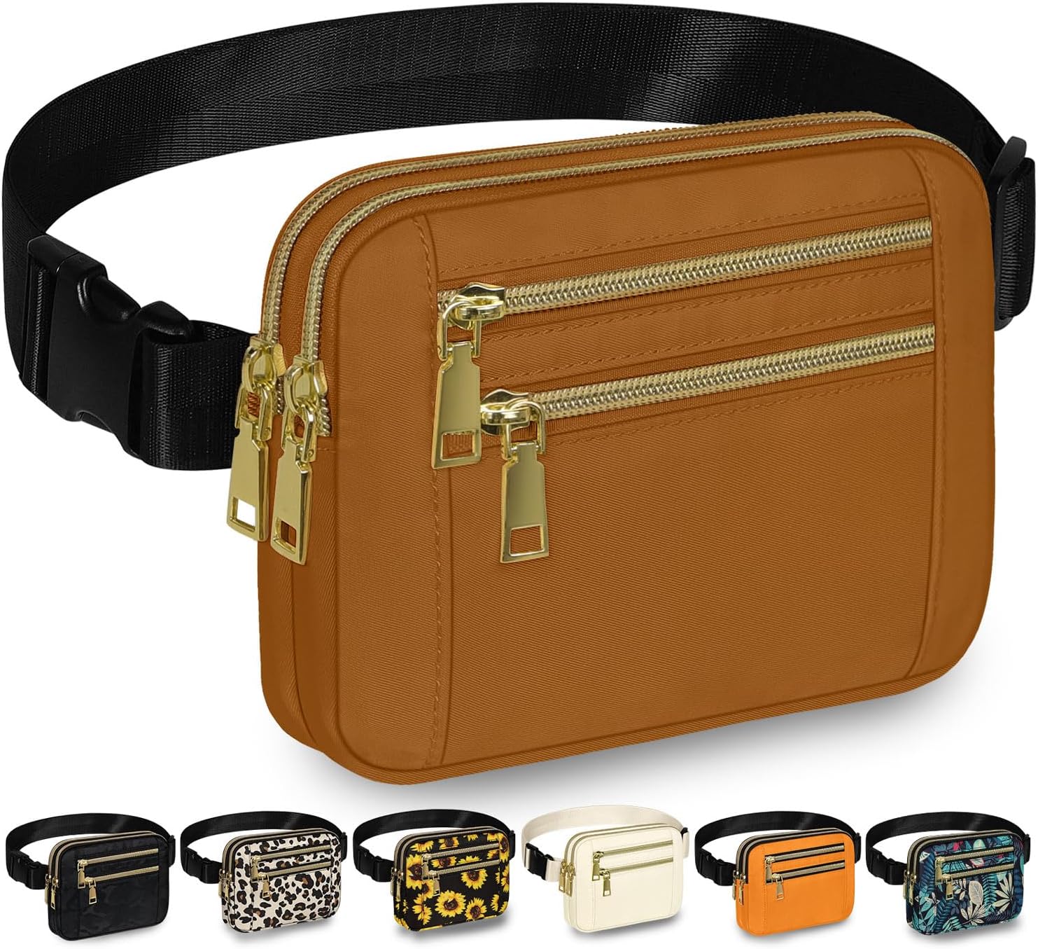 Capolo Fanny Packs for Women Fashion Waist Packs Bag with Adjustable Strap and 4 Zipper Pockets Waterproof Everywhere Crossbody Belt Bag for Workout Running Travelling(Brown)