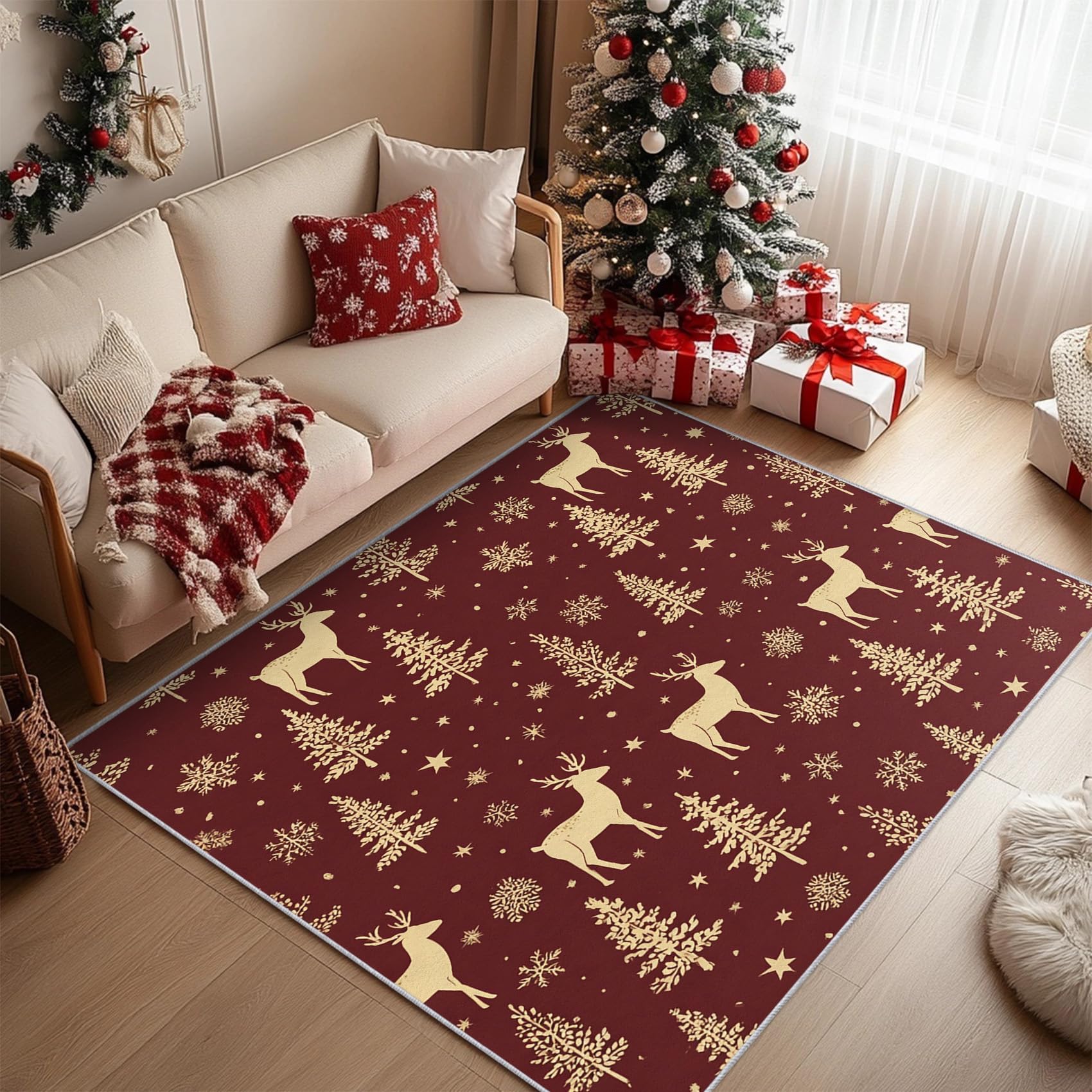 Tapis salon Noël antidérapant poil court flanelle douce 80x150 cm lavable