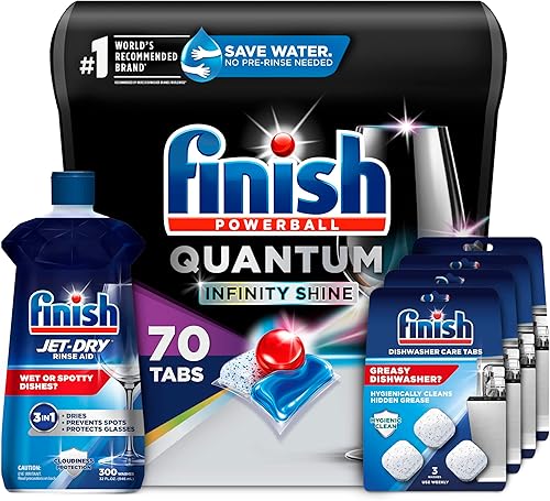 Finish Quantum Infinity Shine- Detergente para lavavajillas - Powerball - Nuestras tabletas Clean & Shine para platos y acabado de secado a chorro,