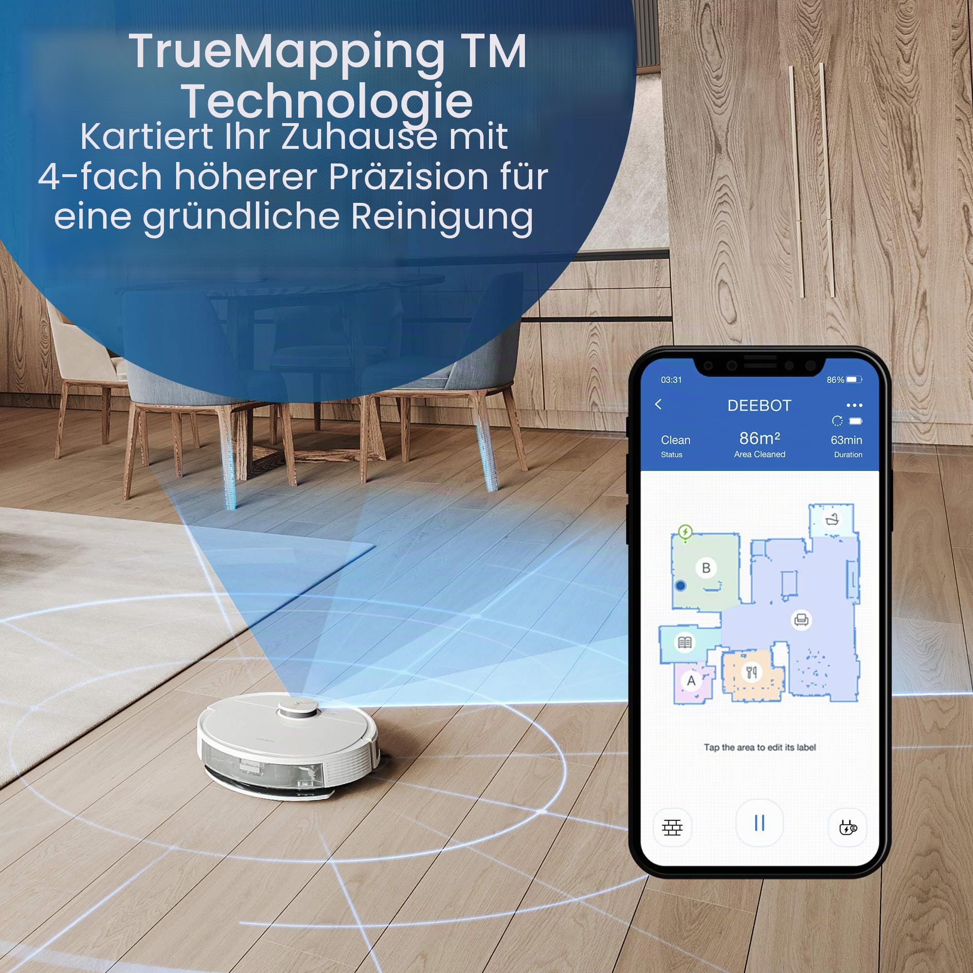 ECOVACS DEEBOT N8+ Saugroboter mit Wischfunktion 2300Pa (2,5L Absaugstation, dToF Lasernavigation, Teppicherkennung, Raumreinigungsplan, Kartierung mehrerer Etagen) für Tierhaare Teppich Hartboden