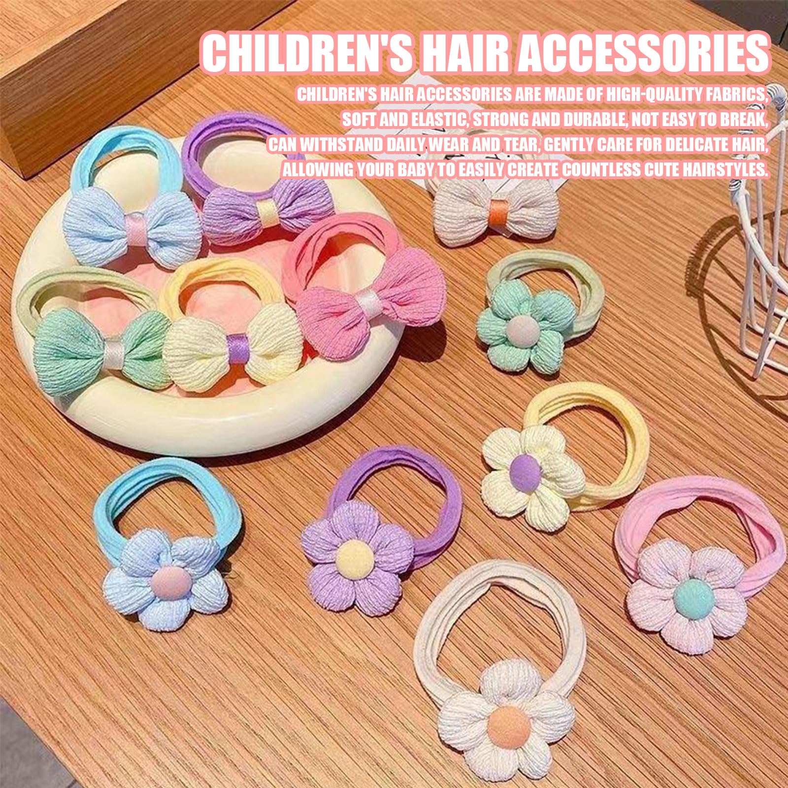 Kids Hair Bands,12PCS Seamless Bows and Flowers Toddler Elastic Hair Bobbles,Ponytail Holder Girls Hair Accessories for Baby Girls Infants Kids Children (Colorful Bow and Flower) - Image 3
