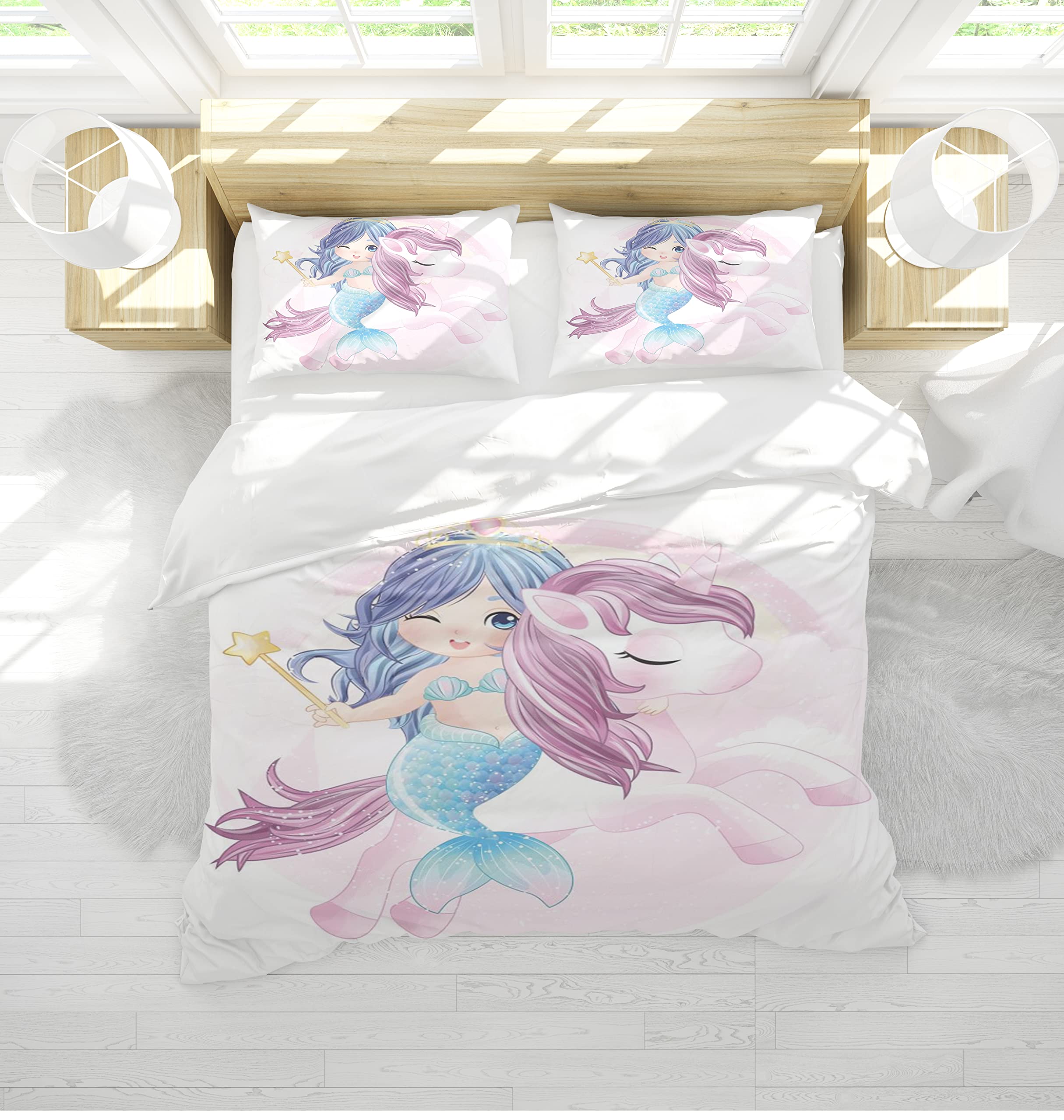 AVJWWD Set di Biancheria da Letto per Bambini, in Microfibra, con Motivo a Unicorno, con Stampa 3D, 3 Pezzi, con Chiusura a Strappo, Morbido per Ragazze (E, 220x240cm)