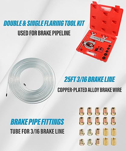 Miniatura 6 de Kit de línea de freno con revestimiento de cobre 316 de 25 pies con 16 accesorios y 4 uniones de línea de freno, kit de herramientas de doble y