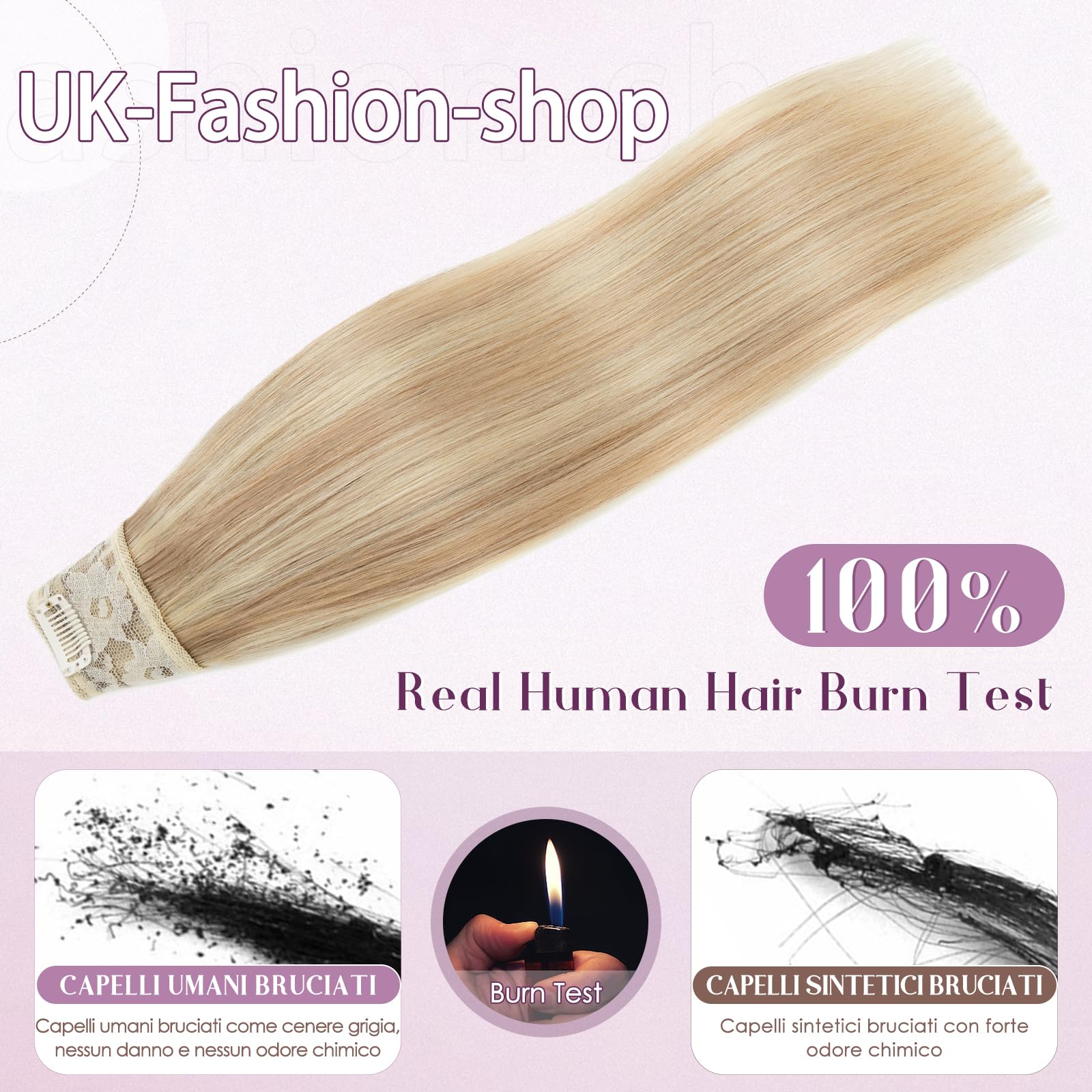 UK-Fashion-Shop Clip in Extensions Echthaar Blond 55cm Extensions Echthaar Clip 1 Tresse Remy Haarverlängerung Echtes Haar Glatte Haarverdichterung, 75g #18/613 Balayage Blond