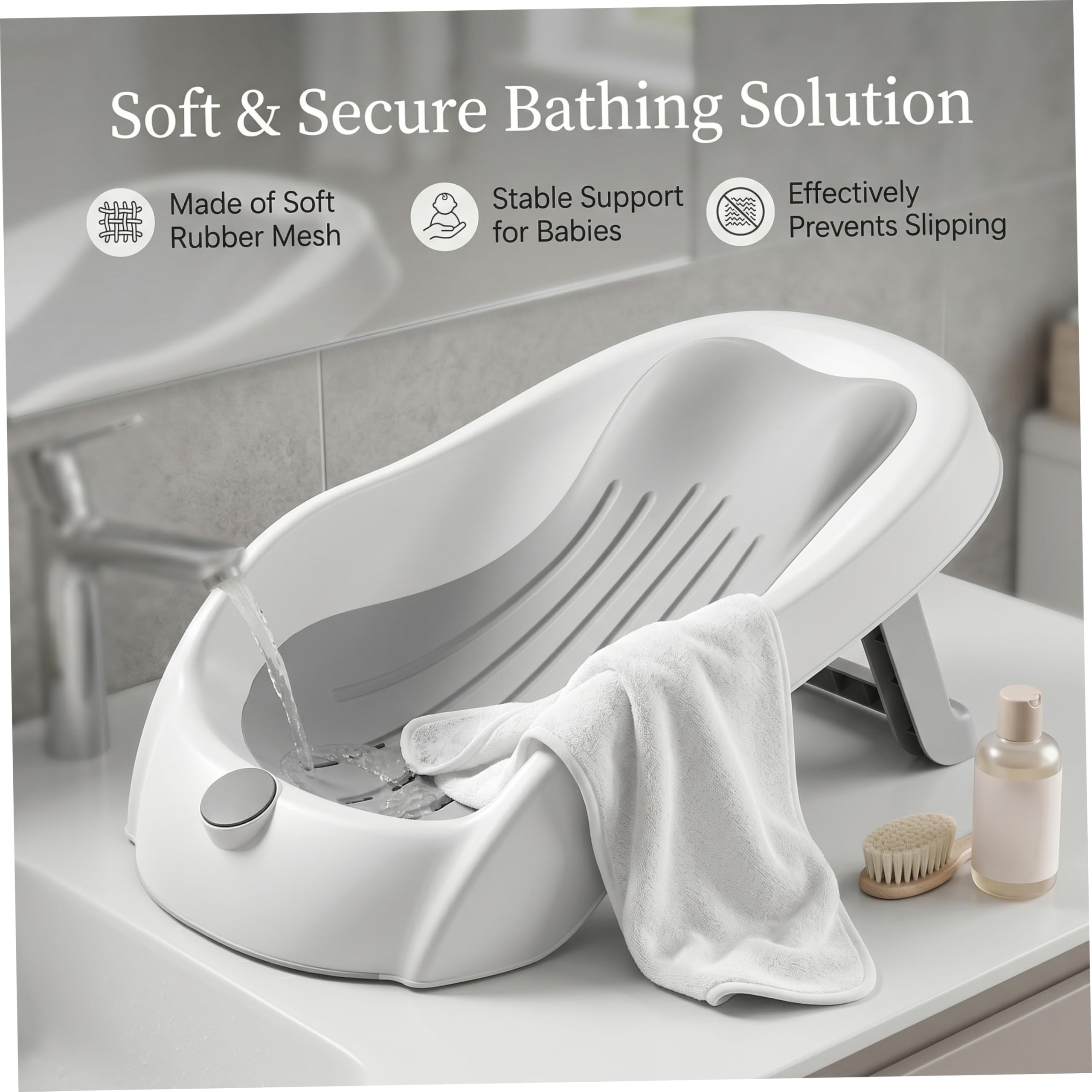 Soporte para baño de bebé, bañera para bebé con pantalla digital de temperatura y drenaje, asiento plegable antideslizante para bañera para recién nacidos, producto para bebés.