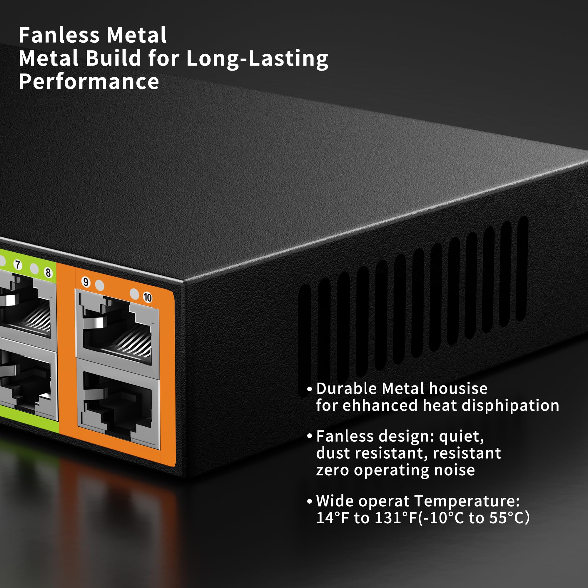 Commutateur Ethernet PoE+ à 8 ports avec 2 ports montants, conforme à la norme 802.3af/at, puissance totale de 120 W, 100 Mbps, capacité de commutation de 20 Gbit/s, commutateur réseau non géré pour