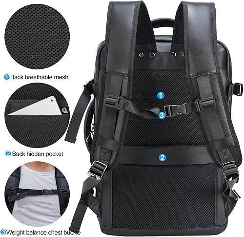 Miniatura 2 de Masa Kawa Mochila de cuero para laptop de 15.6 pulgadas para hombres expandible 36L viaje de negocios mochila Daypack Weekender Bag