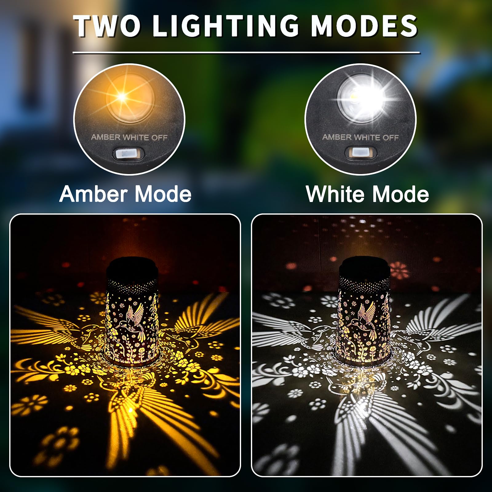SHEDALED Solar Lanterns Outdoor 2Pack, Upgraded Amber & White Light Modes Adjustable - Image 2