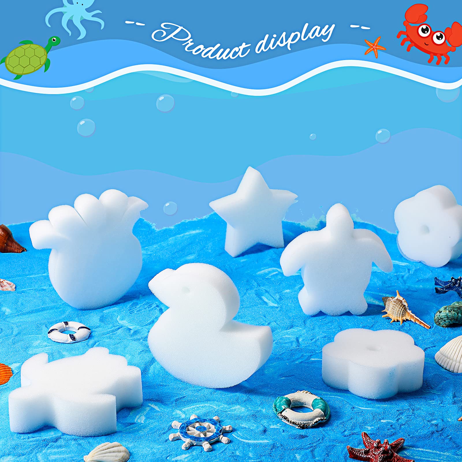 24 Pieces Oil Absorbing Sponge Cute Floating Sponges for Swimming Pool Hot Tub and Spa, 6 Styles (Crab Style)