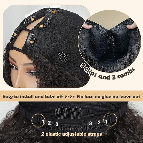 Miniatura 6 de Peluca rizada afro con parte en V, textura de cabello sintético trenzado con rizos únicos en el extremo, 20 pulgadas, cabello suave, rizado,