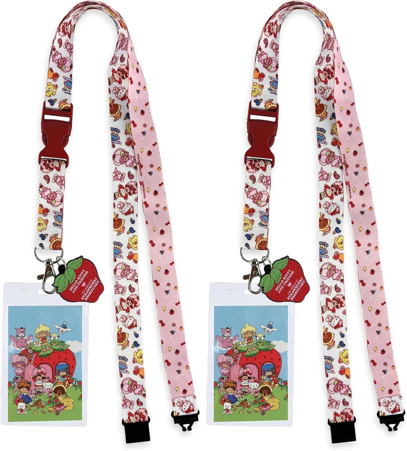 Strawberry Shortcake X Sanrio Hello Kitty & Friends Brakeaway Lanyard ID Holder with 2" Rubber Charm (Pack of 2)