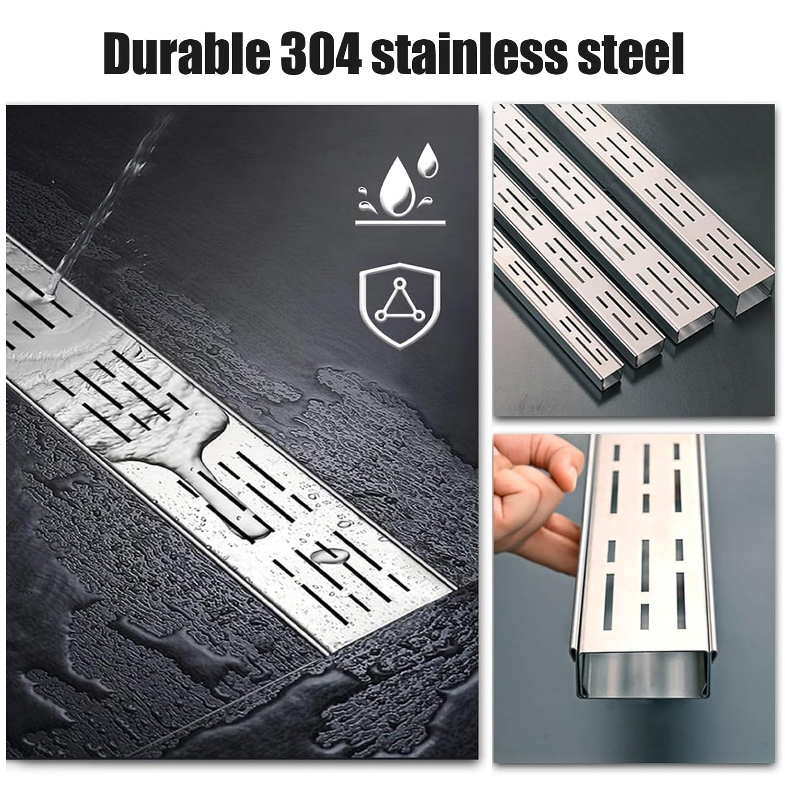 Drenaje de canal de acero inoxidable 304 con rejilla de acero galvanizado, sistema de drenaje de zanja para exteriores, entrada, garaje, patio, kit de drenaje duradero