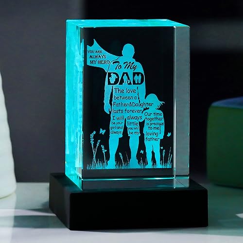 Regalos para el día del padre para papá de hija e hijo, grabado con láser de cristal 3D tomados de las manos., estatua de regalos de cumpleaños para