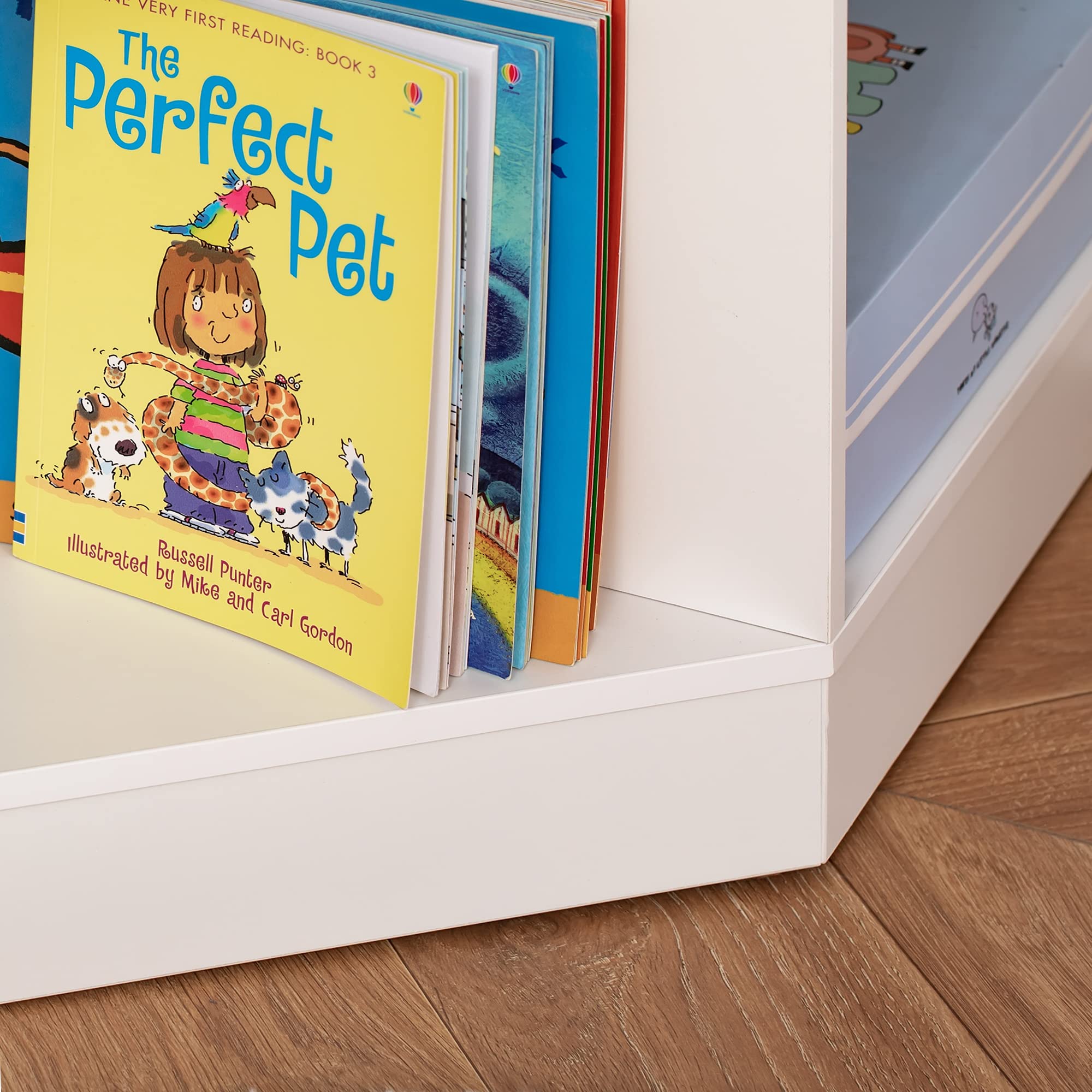 HOMCOM Kinderregal Bücherregal für Kinder Spielzeug-Organizer Kinderzimmerregal mit 3 Aufbewahrungsboxen, 7 offenen Fächern für Kinderzimmer, Kindergarten 57,4 x 57,4 x 94 cm Weiß