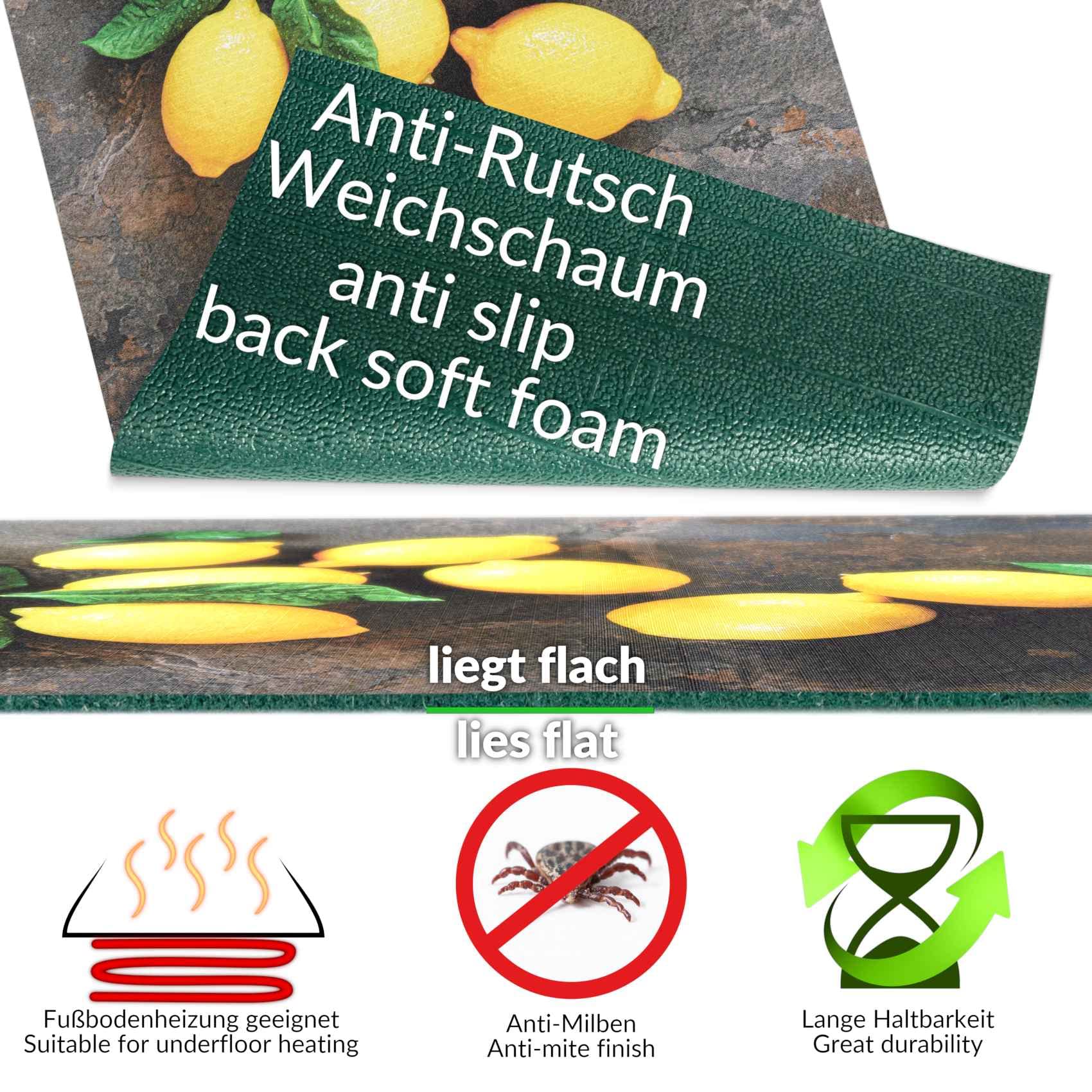 ANRO Küchenteppich Küchenläufer Teppich Läufer Küche waschbar rutschfest Limoncello Abwaschbar 300 x 52cm