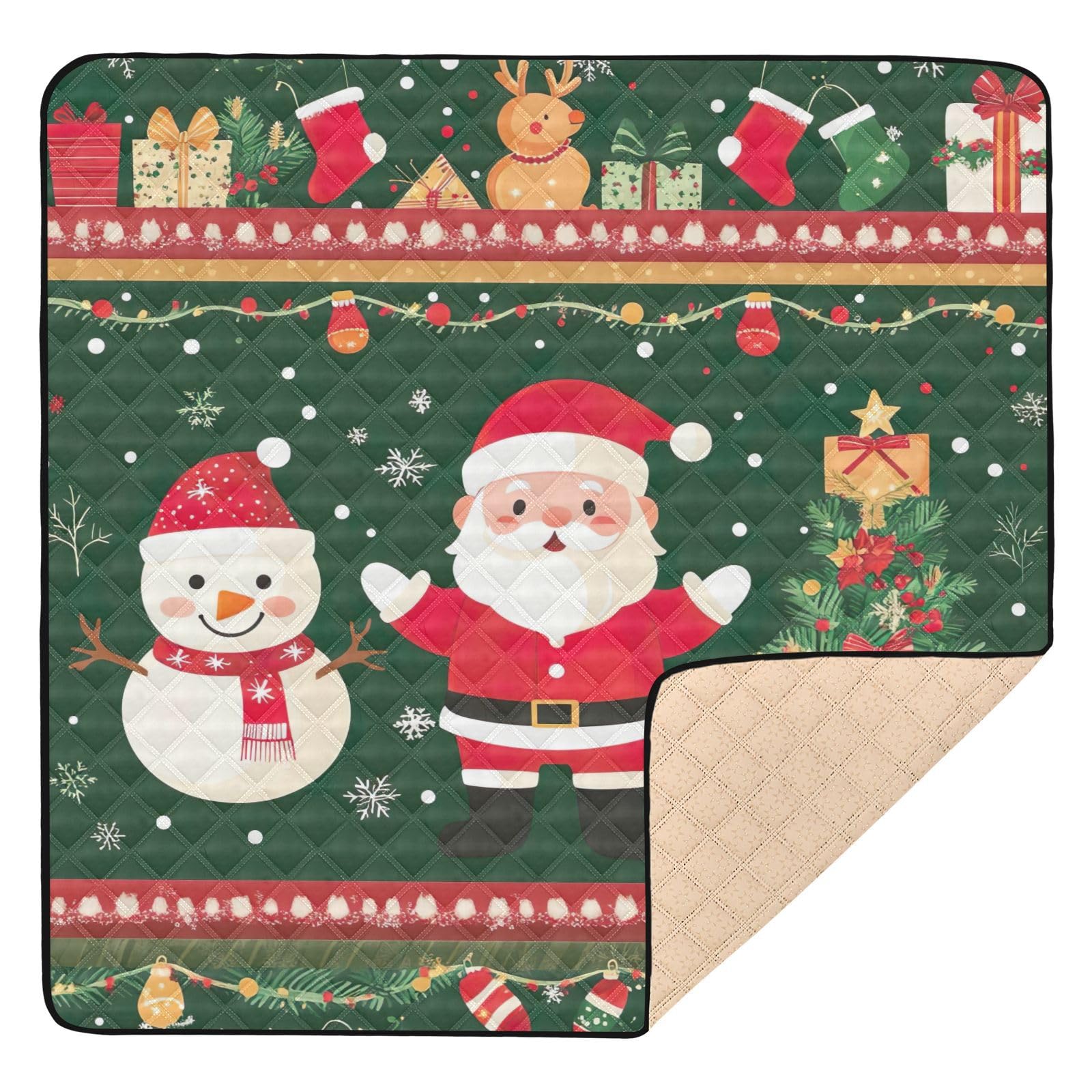 BOESI Doodle Santa Claus Pattern Baby Play Mat, 50“ X 50” Washable Folding Crawling Mat, Baby Floor Mat, Soft, Thick, Non-Slip