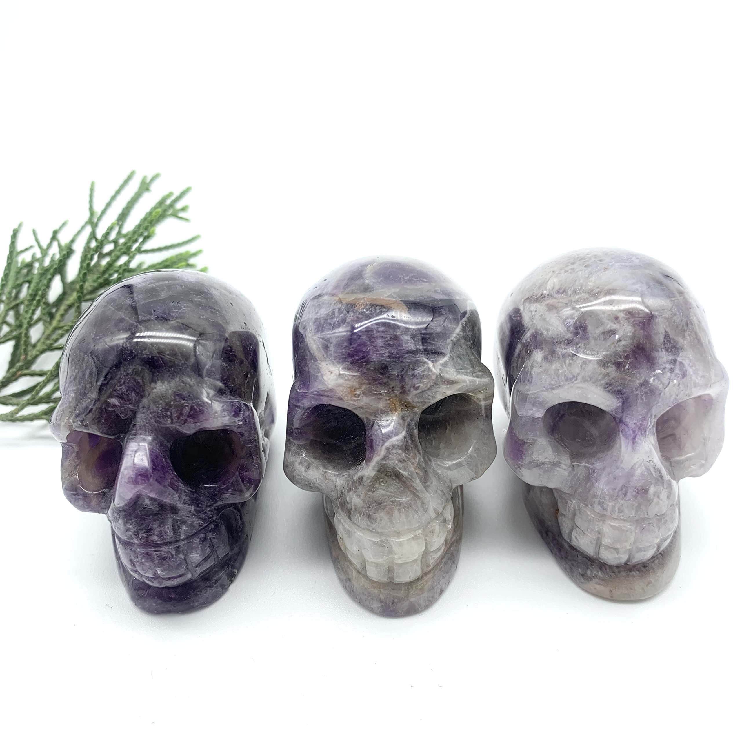FFIME Specimen Healed 1PC Natural Amethyst Purple Quartz Ghost Head Carved Handmade Crystal Home Ornaments Decoration Stones As a Gift