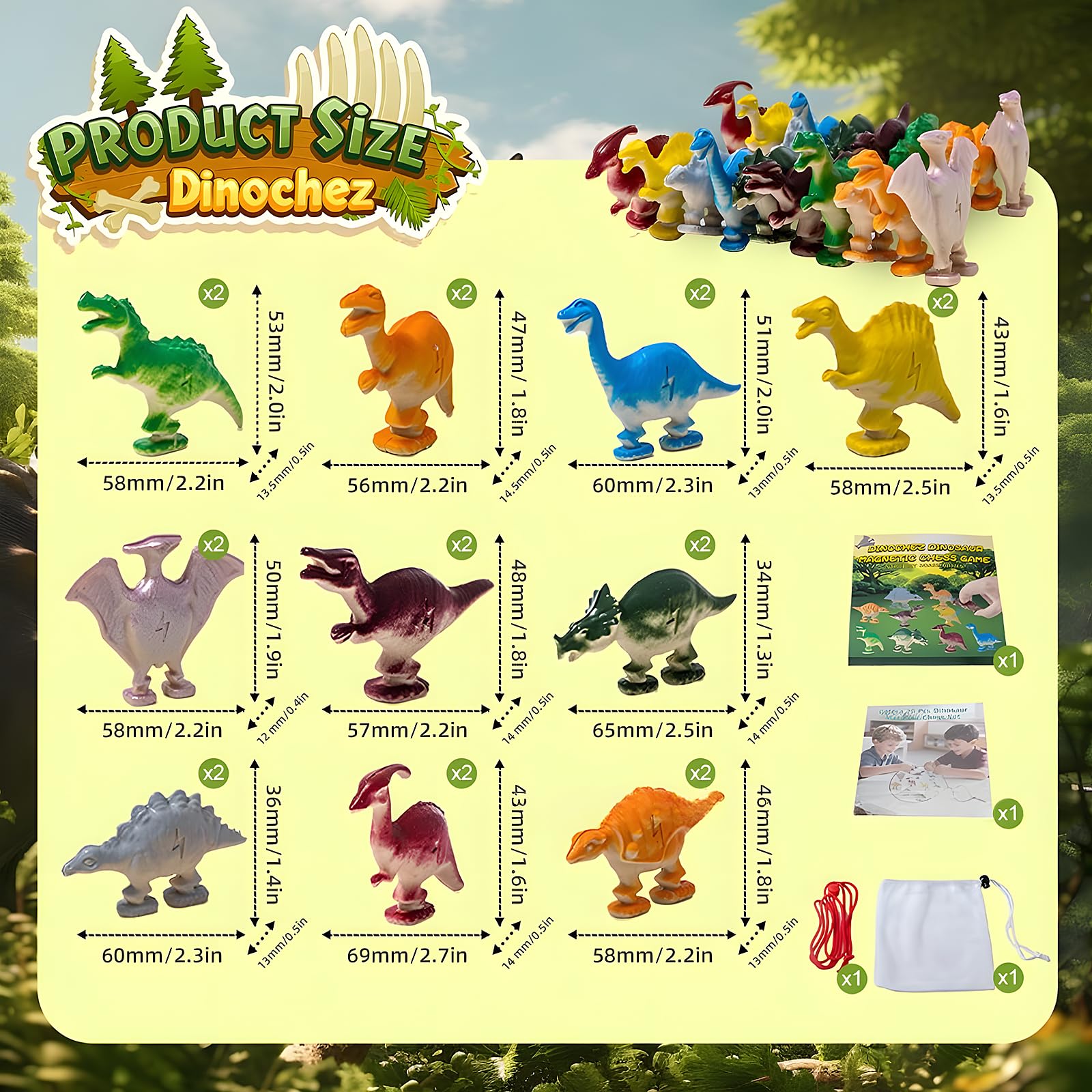 20 Pcs Dinosaur Magnetic Chess Game, Magnet Game with String & Portable Storage Bag, Dinosaur Magnetic Chess Game Stones - Image 2