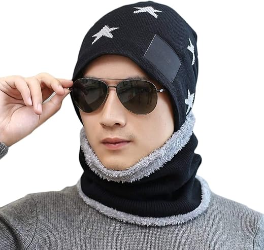 Handcuffs Winter Cap with Neck Scarf – Thermal Beanie with Neck Warmer for Men &amp; Women Thick And Fluffy Woolen Cap for Col...