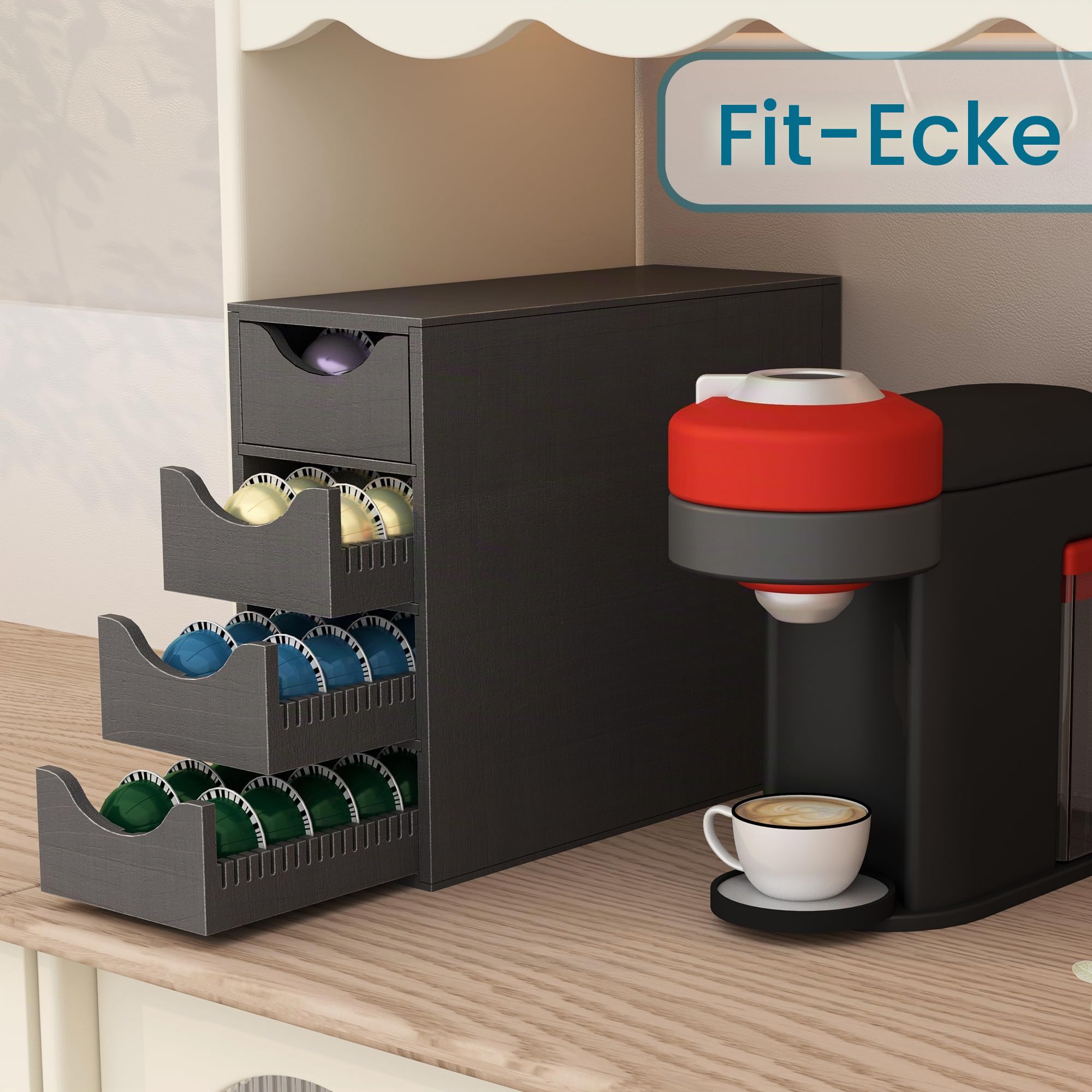 Suli Kaffeekapselhalter für Kaffeekapsel holz,4 Ebenen,104 Kapseln,Schwarz