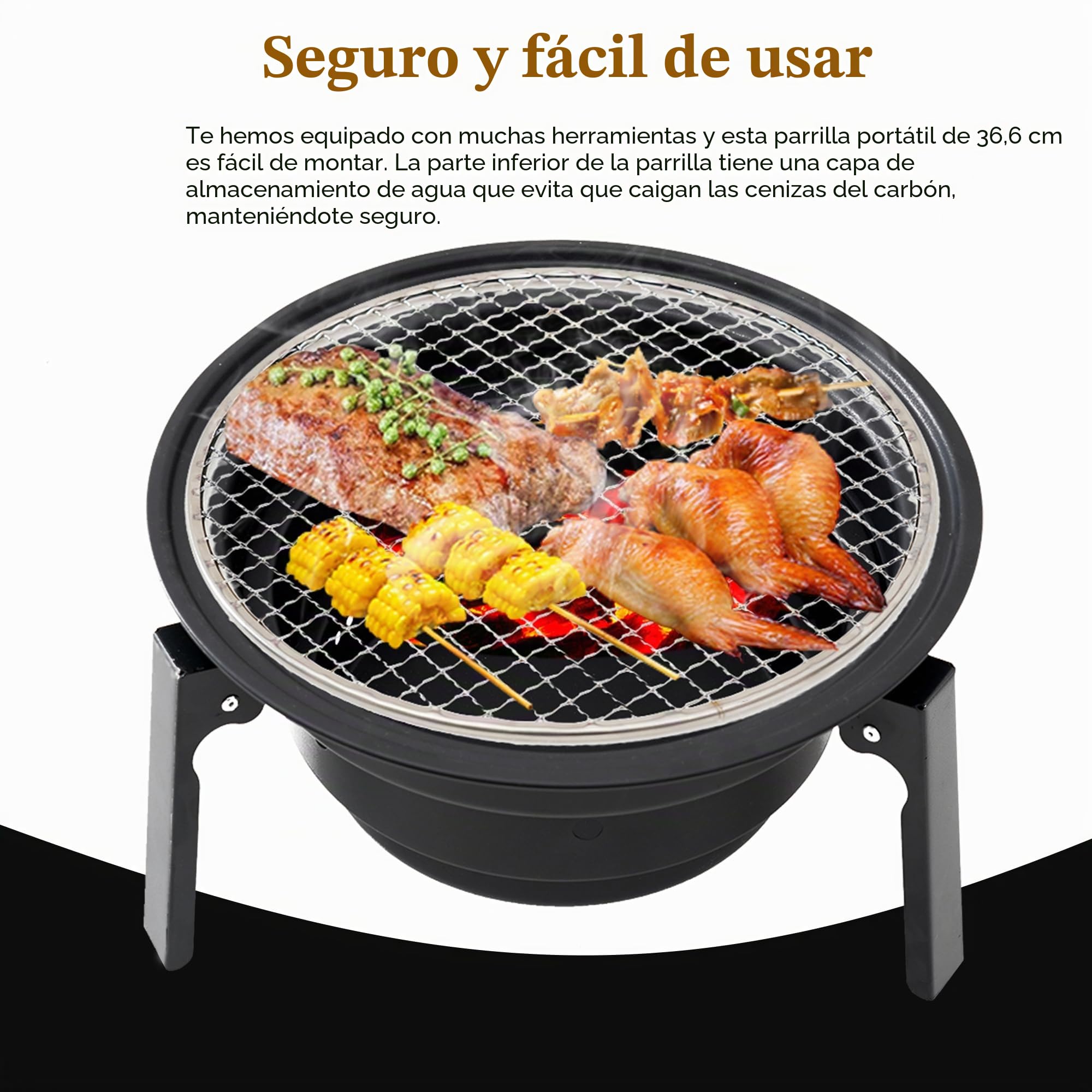 Barbacoa plegable de acero inoxidable con accesorios para barbacoa y bolsa de transporte, parrilla de carbón vegetal portátil para camping, jardín, fiesta de barbacoa, barbacoa de carbón vegetal