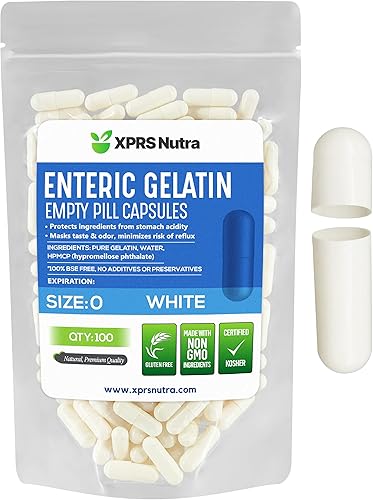 XPRS Nutra Cápsulas vacías de tamaño 0  100 cápsulas vacías de gelatina con recubrimiento entérico blanco  Cápsulas de píldora de liberación