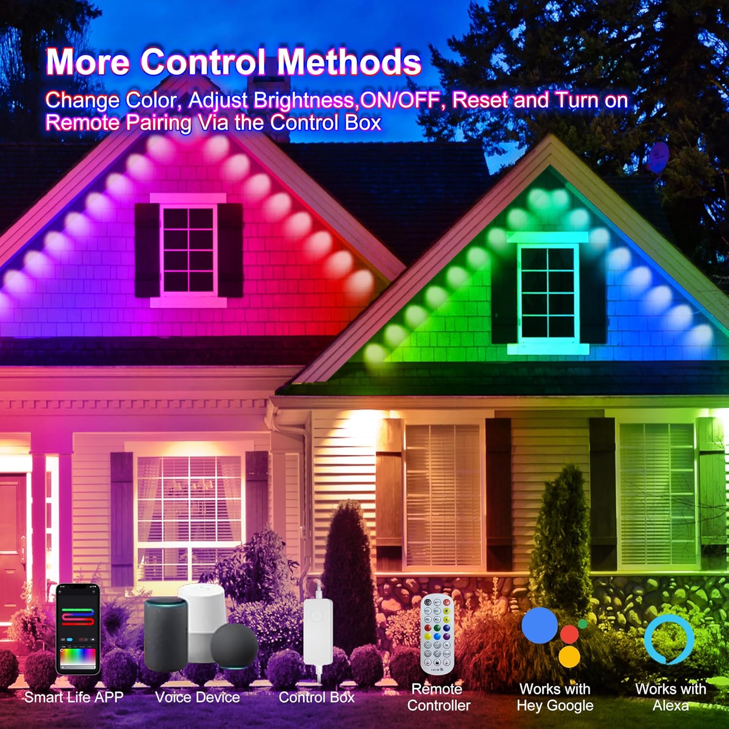 Permanent Outdoor Lights,50ft 36LEDs Eternity Lighting,RGB+IC Smart Eaves Light IP67 Waterproof,for Halloween, Christmas, Holiday, Party,Compatible with Alexa, Google Assistant